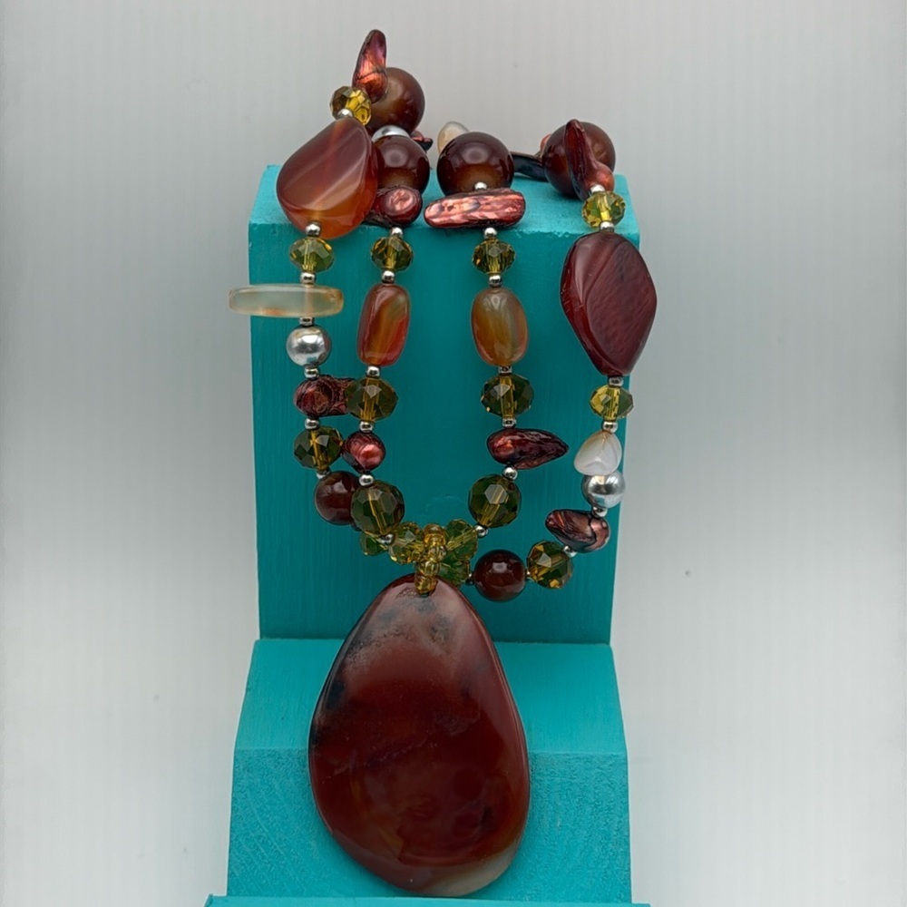 Chunky amber colored multi strand beaded statement necklace boho western - Picture 13 of 14